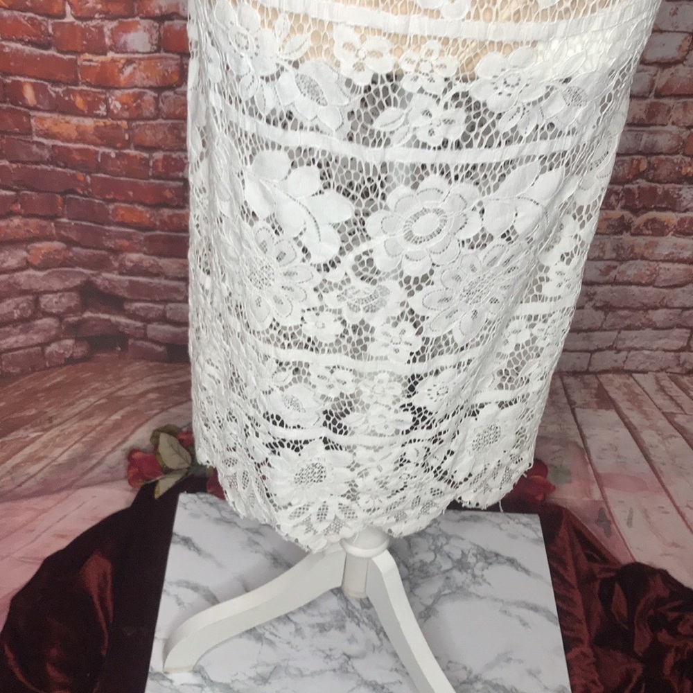 White Lace Overlay Sundress with Built in Bodysuit - Picture 6 of 13